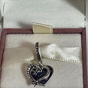 NWOT Pandora Sterling Silver Celestial Shooting Star Heart Double Dangle Charm